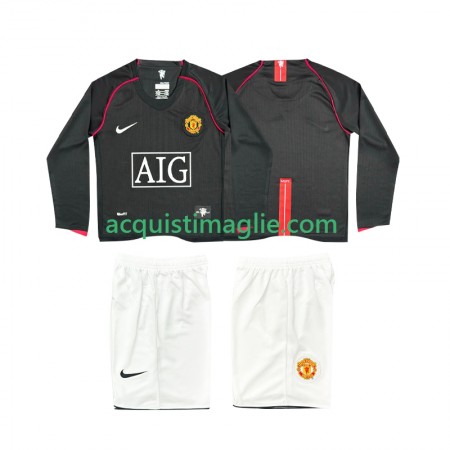 Divisa di Calcio Manchester United 2007 2008 Retro Bambino Trasferta Manica Lunga
